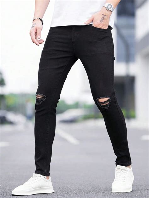 Manfinity LEGND Men's Distressed Skinny Jeans Slim Fit Long Washed ...