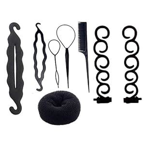 Maahal™ Combo of 8 Pcs Hair Styling Braiding Tools and Bun maker Hair ...
