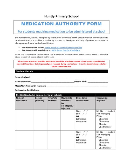Fillable Online Glen Huntly Primary School 3703 Medication Authority ...