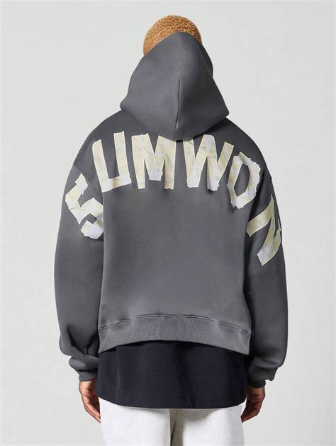 SUMWON Regular Fit Overhead Hoodie With Front And Back Graphic Print ...