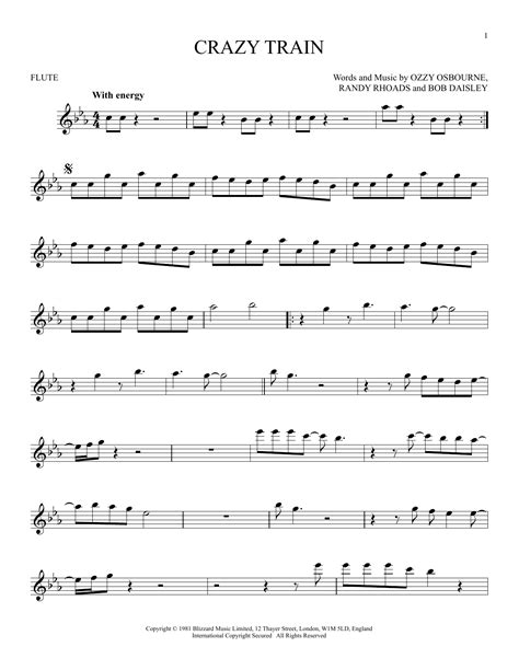Crazy Train by Ozzy Osbourne Sheet Music for Flute Solo at Sheet Music ...