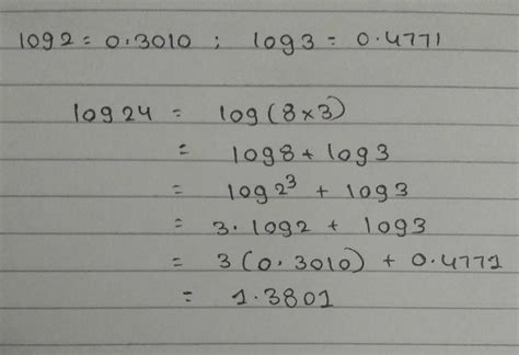 Given log 2 = 0.3010 and log 3 = 0.4771 then the value of log 24a)1 ...