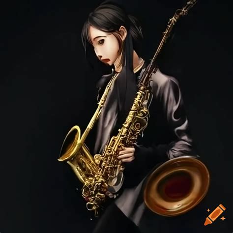 Genderless asian plays saxophone ukiyoe style