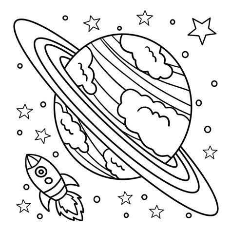 Premium Vector | Planet Saturn Coloring Page for Kids