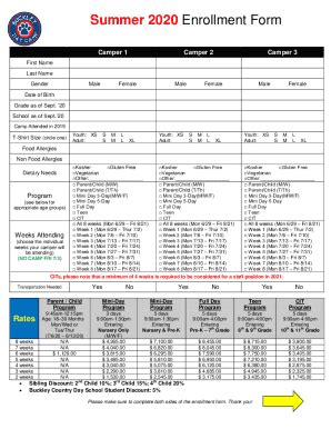 Fillable Online FREE 11+ Printable Summer Camp Registration Forms in ...