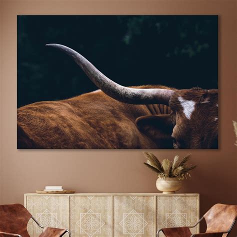 Amazon.com: Texas Longhorn Cow Canvas Wall Art - Bull Print Home Decor ...