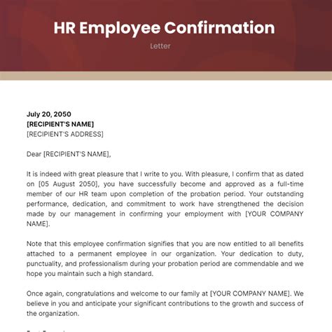 HR Employee Confirmation Letter Template - Edit Online & Download ...