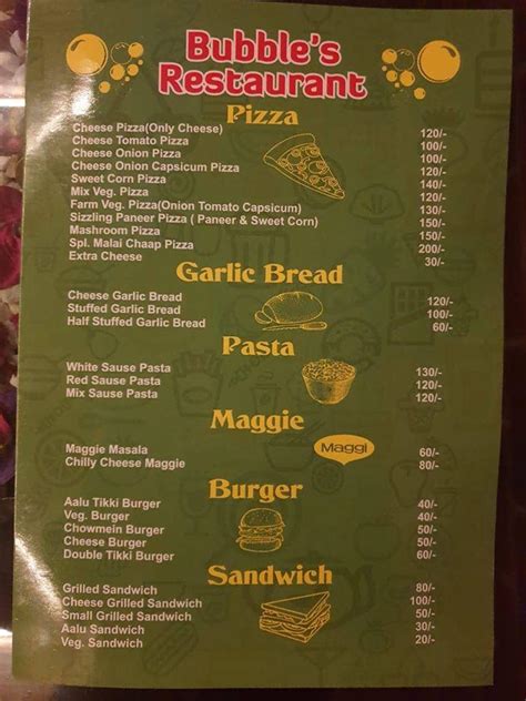 Menu at Bubble's Restro, Rohtak