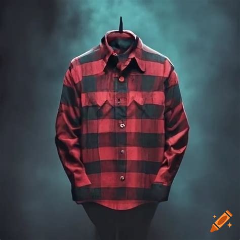 Horror movie poster with an ominous red and black flannel shirt on Craiyon