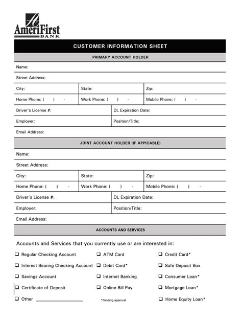 Customer Information Sheet - Blank Fillable Template | Fill Out, Print ...