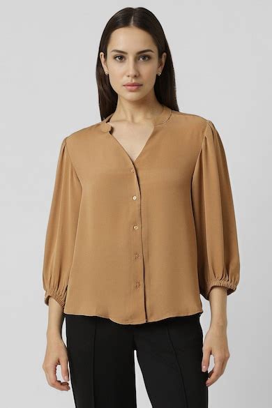Buy Women Brown Solid Formal Round Neck Top Online - 39735889 | Van Heusen