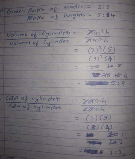 the radii of two right circular cylinders are in the ratio of 2:3 and ...