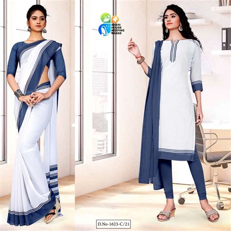 Gray White Premium Georgette Mother Teresa Hospital Uniform Sarees Sal