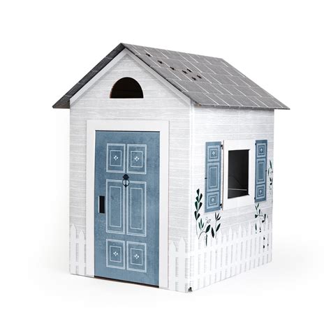 Cozy Coastal Cottage Playhouse - Gray with Blue Shutters | White Oak ...