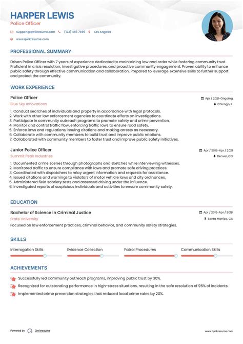 Police Officer Resume Template Free