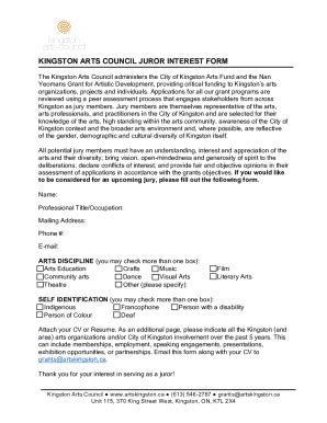 Fillable Online KINGSTON ARTS COUNCIL JUROR INTEREST FORM Fax Email ...