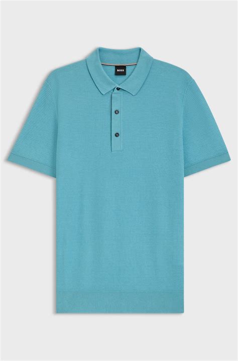 BOSS - Regular-fit knit polo blended with cotton - Light Blue