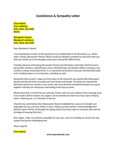 Free Printable Condolence & Sympathy Letter Templates [PDF] Sample