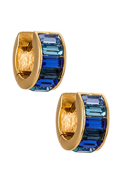 FAIRLEY Blue Ombre Crystal Huggies in Gold | REVOLVE