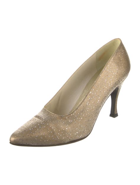 Stuart Weitzman Glitter Peep-Toe Pumps - Gold Pumps, Shoes - WSU31314 ...