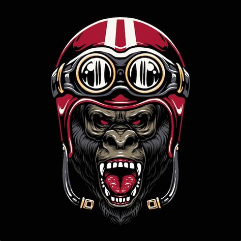 Gorilla motorcycle helmet illustration design | Premium Vector