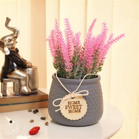 Buy TIED RIBBONS Decorative Artificial Lavender Flowers Plants with Pot ...