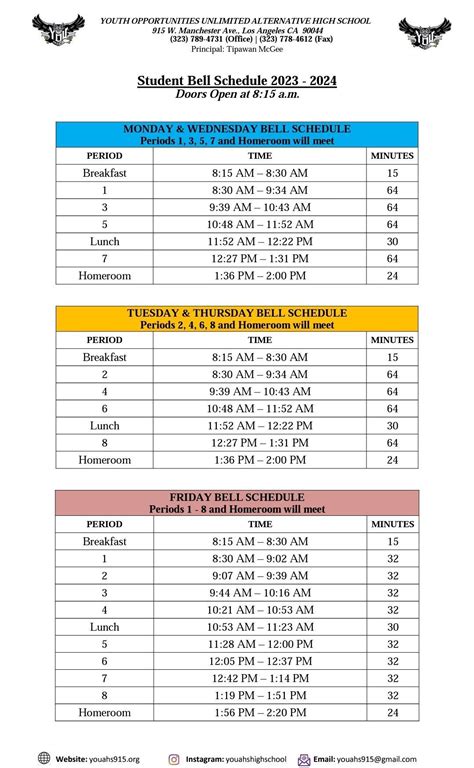 Bell Schedule – Our School – Youth Opportunities Unlimited