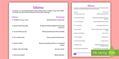 Idiom Meaning Worksheet