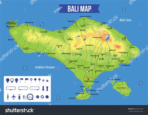 Vector Color Map Of Bali With Capital Denpasar, Important Cities And Roads. All Objects Are ...