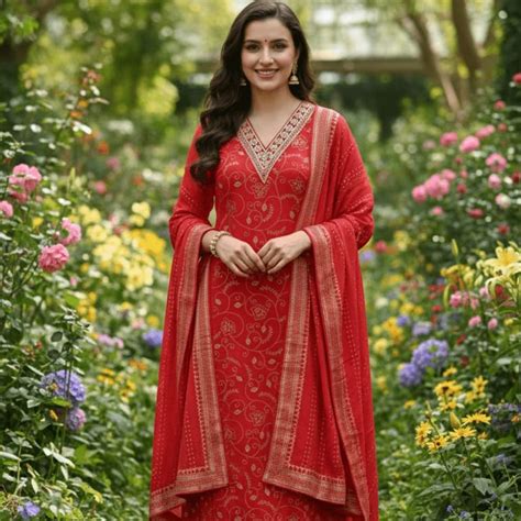 Premium Red Cotton Suit Set – Festive & Puja Wear – Ladies Stop Online