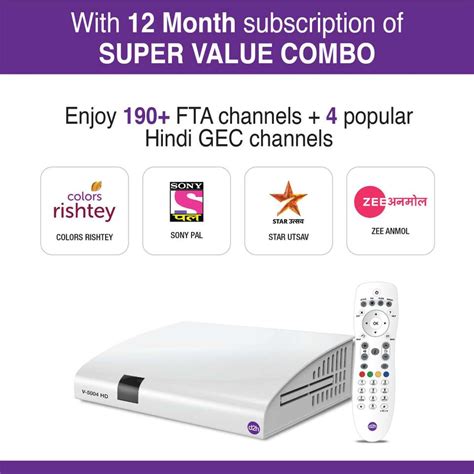 D2H HD DTH, Hindi 12 Month FTA Super Value Pack,HD Set Top Box ...