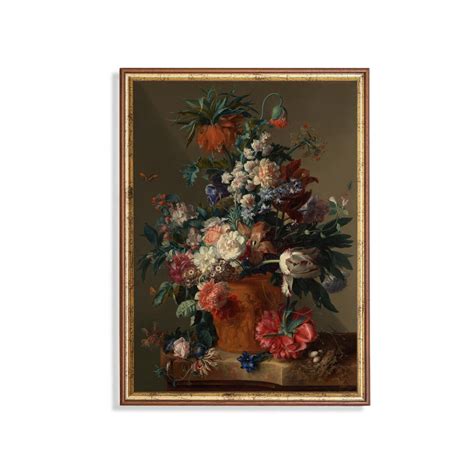 Baroque Floral Still Life Art Poster Tulips, Roses, Bird Nest Home ...