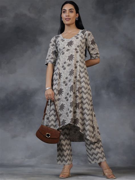 Buy Beige Printed Cotton A-Line Kurta With Palazzos Online at Rs.1149 ...