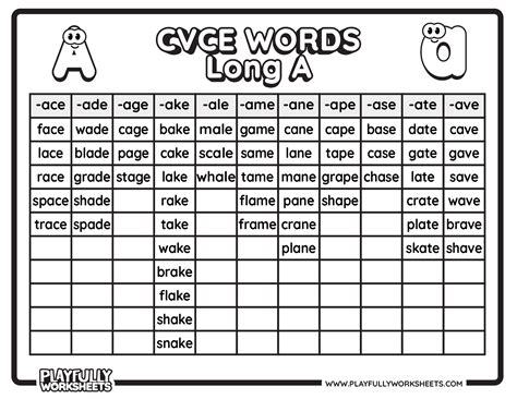 CVCE Word List - Free Printable | Playfully Worksheets