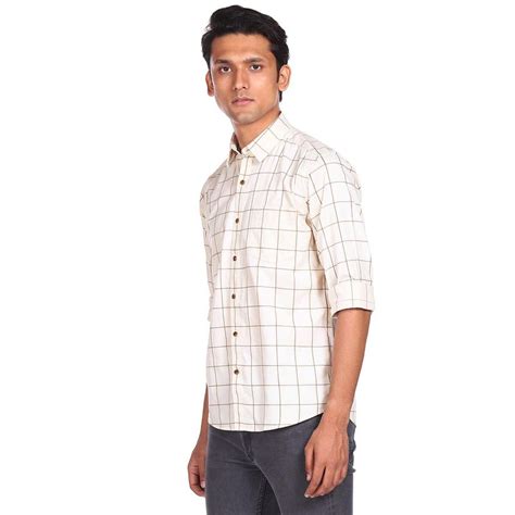 Buy Arrow Sports Men Beige Spread Collar Check Casual Shirt Online