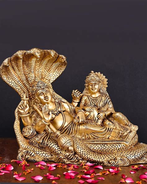 Brass Vishnu Lakshmi On Sheshnag Idol (9.5 Inch) – Vedansh Craft
