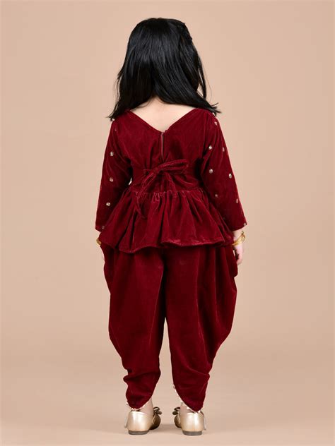 velvet peplum top with dhoti -Maroon – Titrit Online Store