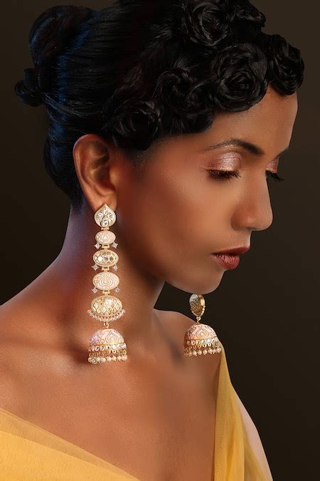 Buy Gold Plated Meenakari Work Long Earrings by Tizora Online at Aza ...