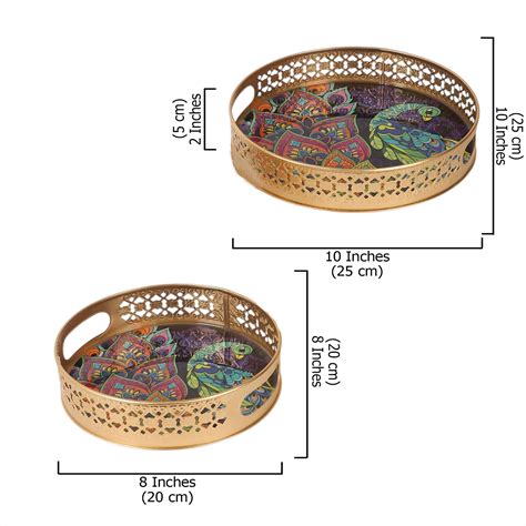 Ethnic Indian Peacock Design Serving Trays Set (8 Inches & 10 Inches ...