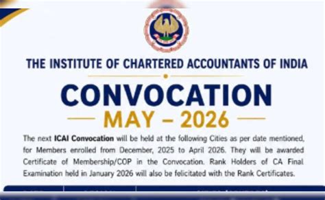 ICAI convocation May 2026: Date, cities, and other details