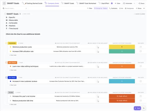 Goal Setting Excel Template