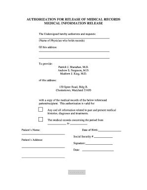 Fillable Online AUTHORIZATION FOR RELEASE OF MEDICAL RECORDS MEDICAL ...