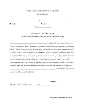 Affidavit in Compliance with Soldiers and Sailors Civil Relief Act ...