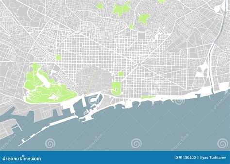 Map of the City of Barcelona, Spain Stock Illustration - Illustration of cartography, city: 91130400