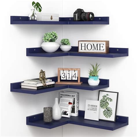 Amazon.com: 4 Tier Floating Corner Shelves Navy Blue Set of 4, Rustic ...