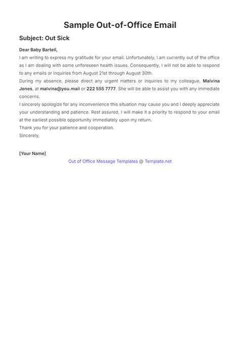 Out Of Office Sample Email – Out Of Office Email Examples – XVPVKE