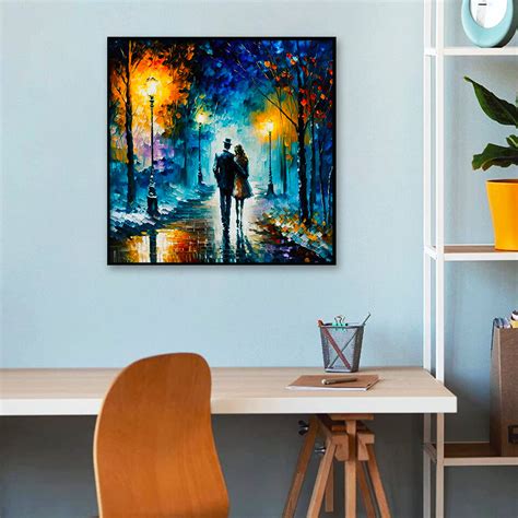 Abstract Texture Rainbow Trees with Walking Couple Love Canvas Wall Pa ...