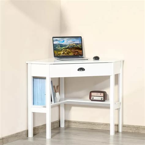 Buy HOMCOM Corner Desk, Triangle Computer Desk with Drawer and Storage ...