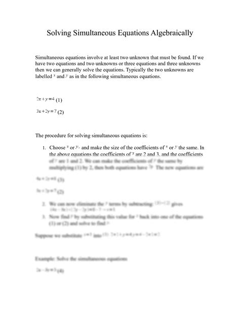 Solve Algebraically the Simultaneous Equations 的图像结果
