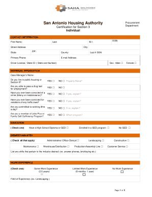 Fillable Online saha Section 3 Individual Certification Form - San ...